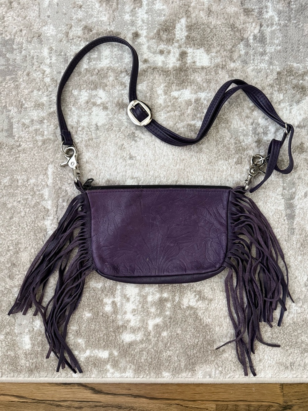 Hip Bag Purple Leather Fringe Western Handbag